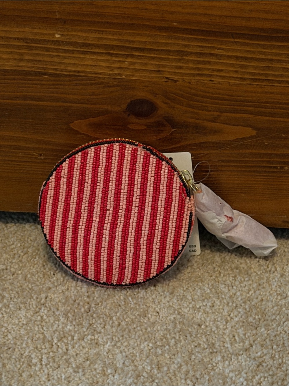 Anthropologie Pink Beaded Holiday Coin Pouch - Picture 2 of 3